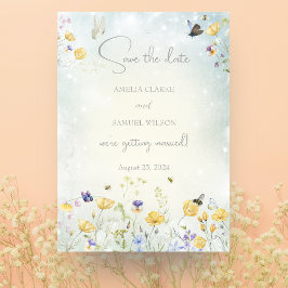 Boho Wildblomma Rustic Green Wedding Spara datumet Anteckningskort