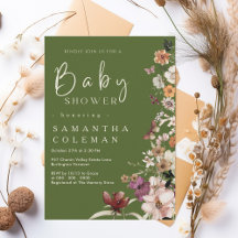 Boho Wildblomma Rustic Moss Grönt Baby Shower