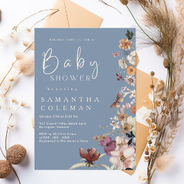 Boho Wildblomma Rustic Periwinkle Baby Shower Inbjudningar