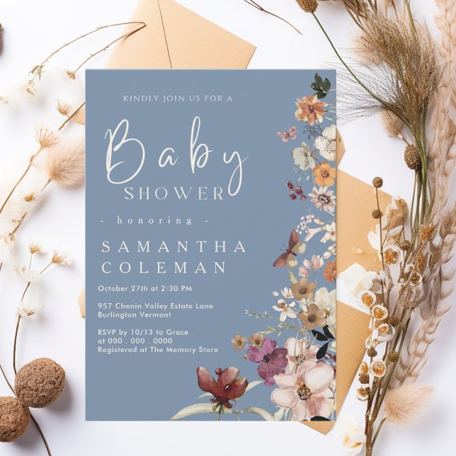 Boho Wildblomma Rustic Periwinkle Baby Shower Inbjudningar (Skapare uppladdad)