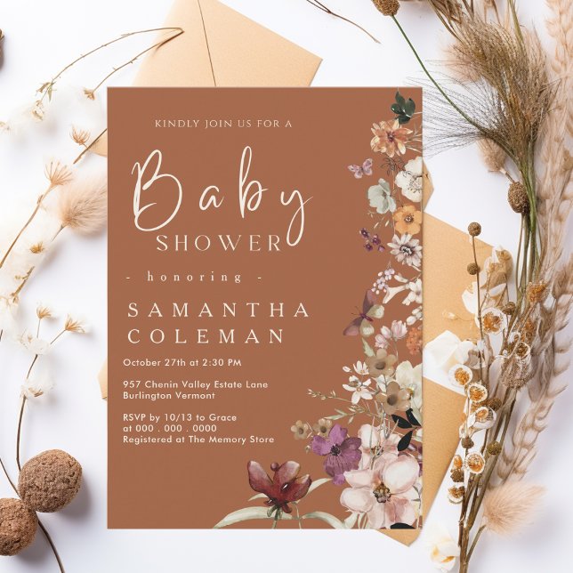 Boho Wildblomma Rustic Terracotta Baby Shower Inbjudningar (Skapare uppladdad)