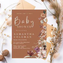 Boho Wildblomma Rustic Terracotta Baby Shower Inbjudningar