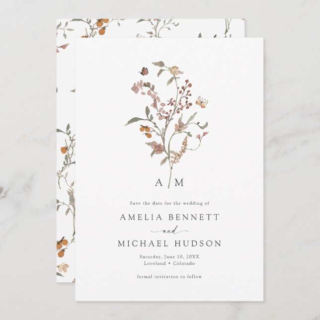 Boho Wildblomma sparar datumet Spara Datumet (Fram/baksida)