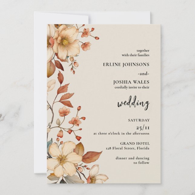 Boho Wildblomma Terracotta Wedding bjudande Inbjudningar (Framsida)