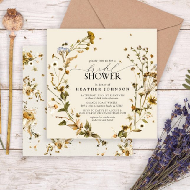 Boho Wildblomma Torkad Möhippa av frisk andedräkt Inbjudningar (Easy to personalize dried flower fall bridal shower invitation.
)
