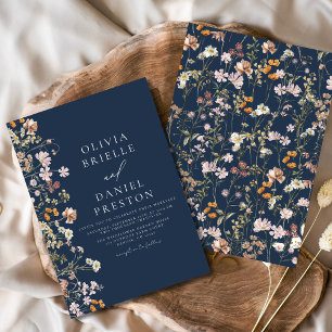 Boho Wildblomman Navy Blue Garden WedWedding Inbjudningar