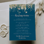 Boho Wildblomman Navy Bröllop Kissing Menu-spel<br><div class="desc">Den här boho-jolmaren bröllop kyssar på menykortet är perfekt för en rustik bröllopsmottagning. Utformningen har vattenfärgsrosa,  ,  gult och vita vilda blommor som ordnats i eleganter.</div>