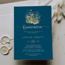 Boho Wildblomman Navy Quinceañera-inbjudan Inbjudningar
