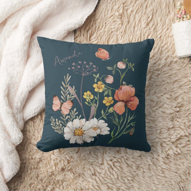 Boho Wildblommans eget namn Dekorativ kudde (Filt)