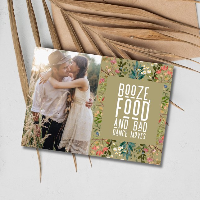 Boho Wildblommans QR-kod Foto Bröllop Spara Datumet (Boho Wildflower QR Code Photo Wedding Save The Date)