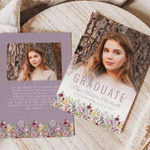 Boho WildblomMauve Photo Grad Announcement