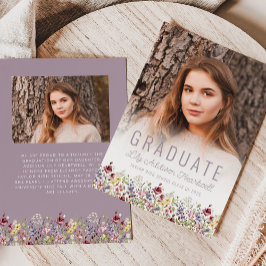 Boho WildblomMauve Photo Grad Announcement Inbjudningar