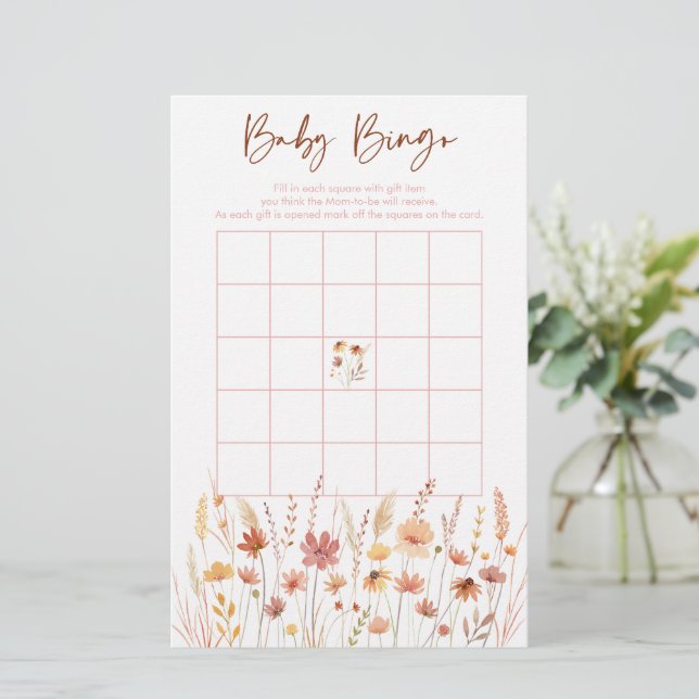 Boho WildblommBaby Shower Bingo Game (Stående Fram)