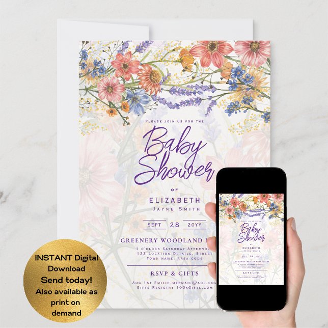 Boho WildblommBaby Shower Garden Party Inbjudningar (Skapare uppladdad)