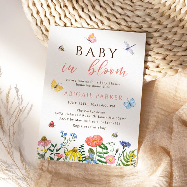 Boho WildblommBee Baby Shower-inbjudan Inbjudningar (Skapare uppladdad)