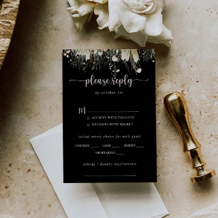 Boho WildblommBlack Bröllop Menu Choice OSA Kort