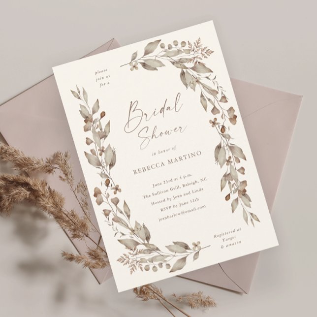 Boho WildblommBlommigt Bröllop Möhippa Inbjudningar (Boho wildflower floral elegant ivory wedding bridal shower invitation.)
