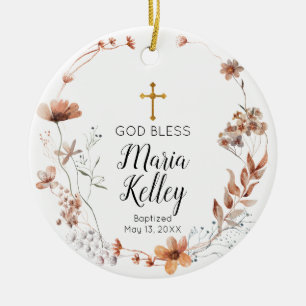Boho WildblommBlommigt Personlig Girl Baptism Julgransprydnad Keramik