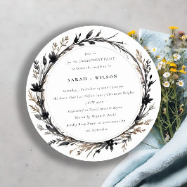 Boho Wildblomme Black Brown Fall Wand Förlovning Inbjudningar