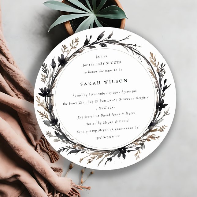 Boho Wildblomme Black Fall WandeBaby Shower Inbjudningar (Skapare uppladdad)