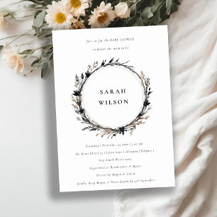 Boho Wildblomme Black Fall WandeBaby Shower Inbjudningar