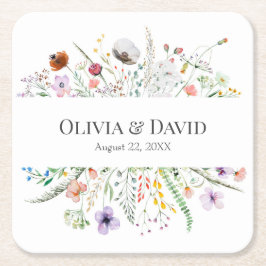 Boho Wildblomme Meadow Bröllop Underlägg Papper Kvadrat