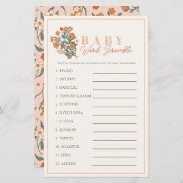 Boho Wildblomme Ord Scramble Baby Shower-spel