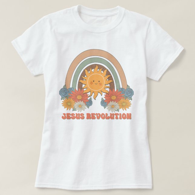 Boho Wildblomme Retro Sol Jesus Revolution T Shirt (Design framsida)