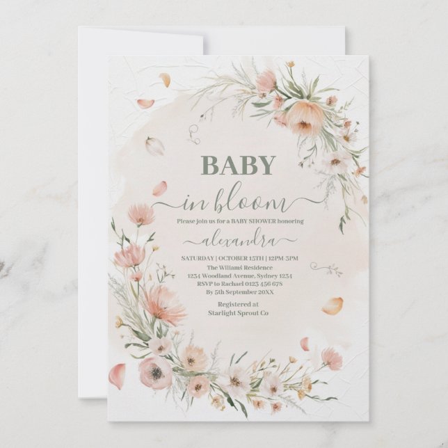 Boho Wildblommes Flora Baby Shower Inbjudningar (Framsida)