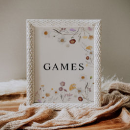 Boho Wildblommes Games Bröllop Sign Poster