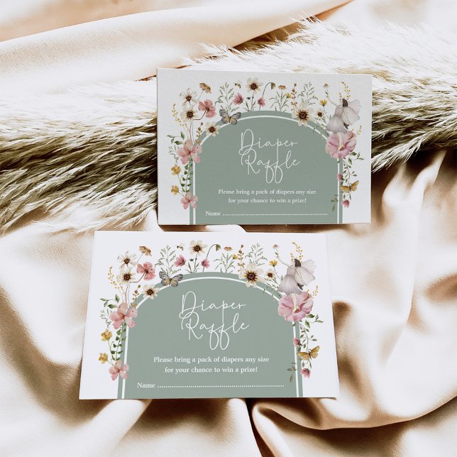 Boho WildblommFairy Sage Grönt Diaper Raffle Tilläggskort (Skapare uppladdad)