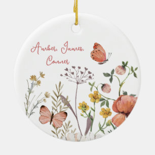 Boho WildblommFlower Personlig Namn Julgransprydnad Keramik