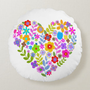 Boho WildblommHeart Round Dekorativ kudde