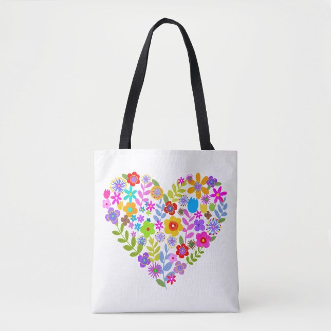 Boho WildblommHeart Tote Bag Tygkasse (Framsida)