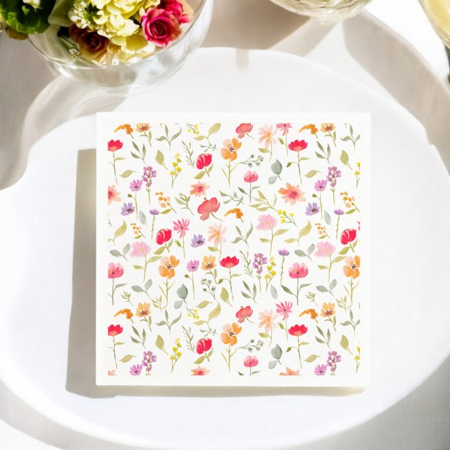 Boho wildblommhorn blommigt möhippa party pappersservett (Boho wildflowers garden floral bridal shower party napkins)