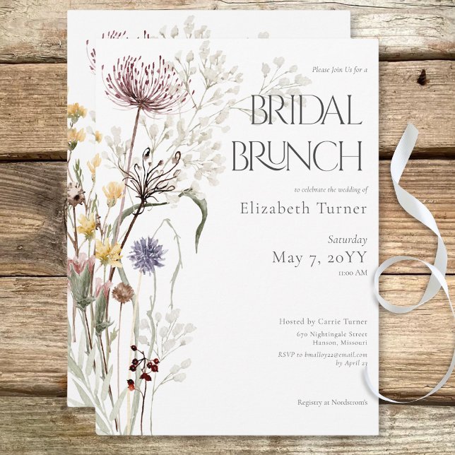 Boho WildblommModern Blommigt Möhippa Brunch Inbjudningar (Boho Wildflowers Modern Floral Bridal Brunch Invitation)