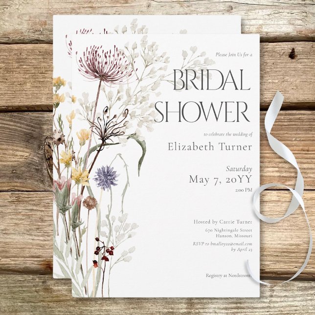 Boho WildblommModern Blommigt Möhippa Inbjudningar (Boho Wildflowers Modern Floral Bridal Shower Invitation)