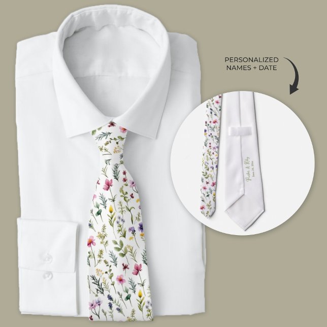 Boho WildblommNeck Tie Slips (Boho personalized wildflower  wedding necktie for groom and groomsmen gifts.)