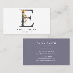 Boho Wildblommonogram Initial E Visitkort