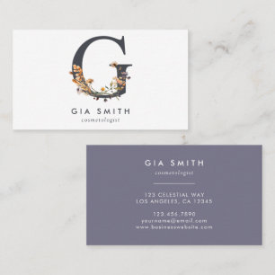 Boho Wildblommonogram Initial G Visitkort