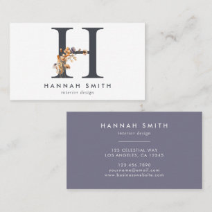 Boho Wildblommonogram Initial H Visitkort