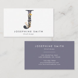 Boho Wildblommonogram Initial J Visitkort