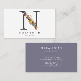 Boho Wildblommonogram Initial N Visitkort