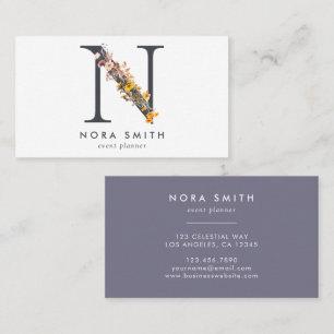 Boho Wildblommonogram Initial N Visitkort