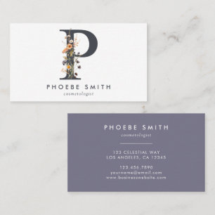 Boho Wildblommonogram Initial P Visitkort