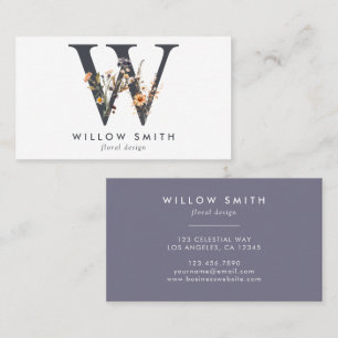 Boho Wildblommonogram Initial W Visitkort