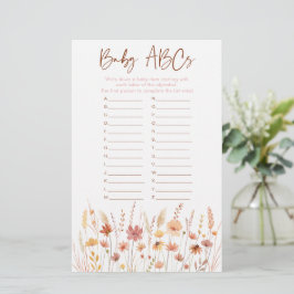 Boho Wildblommor ABC Baby Shower Game