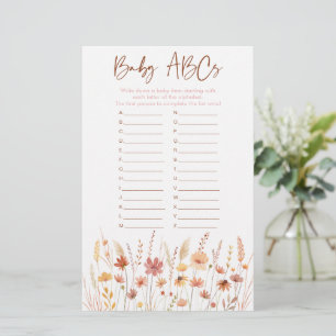 Boho Wildblommor ABC Baby Shower Game