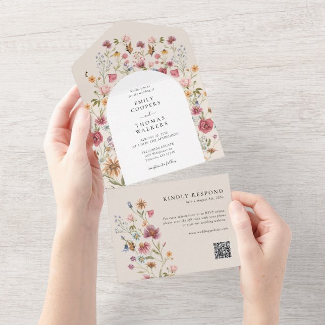 Boho Wildblommor alla på en bröllopsinbjudan (Avrivbar del)