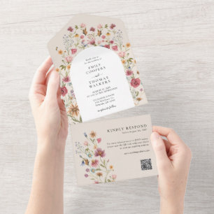 Boho Wildblommor alla på en bröllopsinbjudan